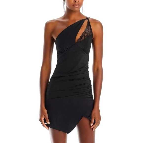 Fore Asymmetrical Lace Trim Cocktail Mini Dress in Black Size XS - Picture 10 of 10